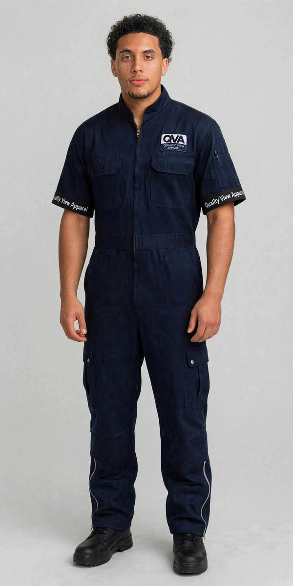 Navy Blue Work Coverall with cargo pockets, leg zippers and QVA logo