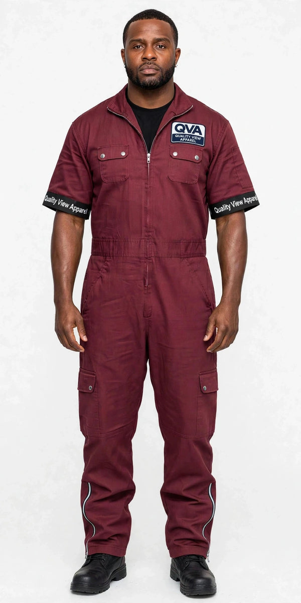 Men's Burgundy Work Coverall, full body