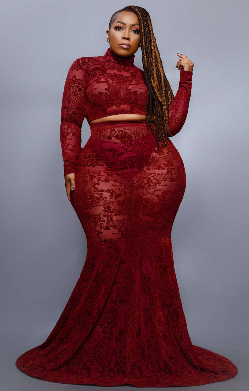 Lace Me Out Mermaid Set - Burgundy